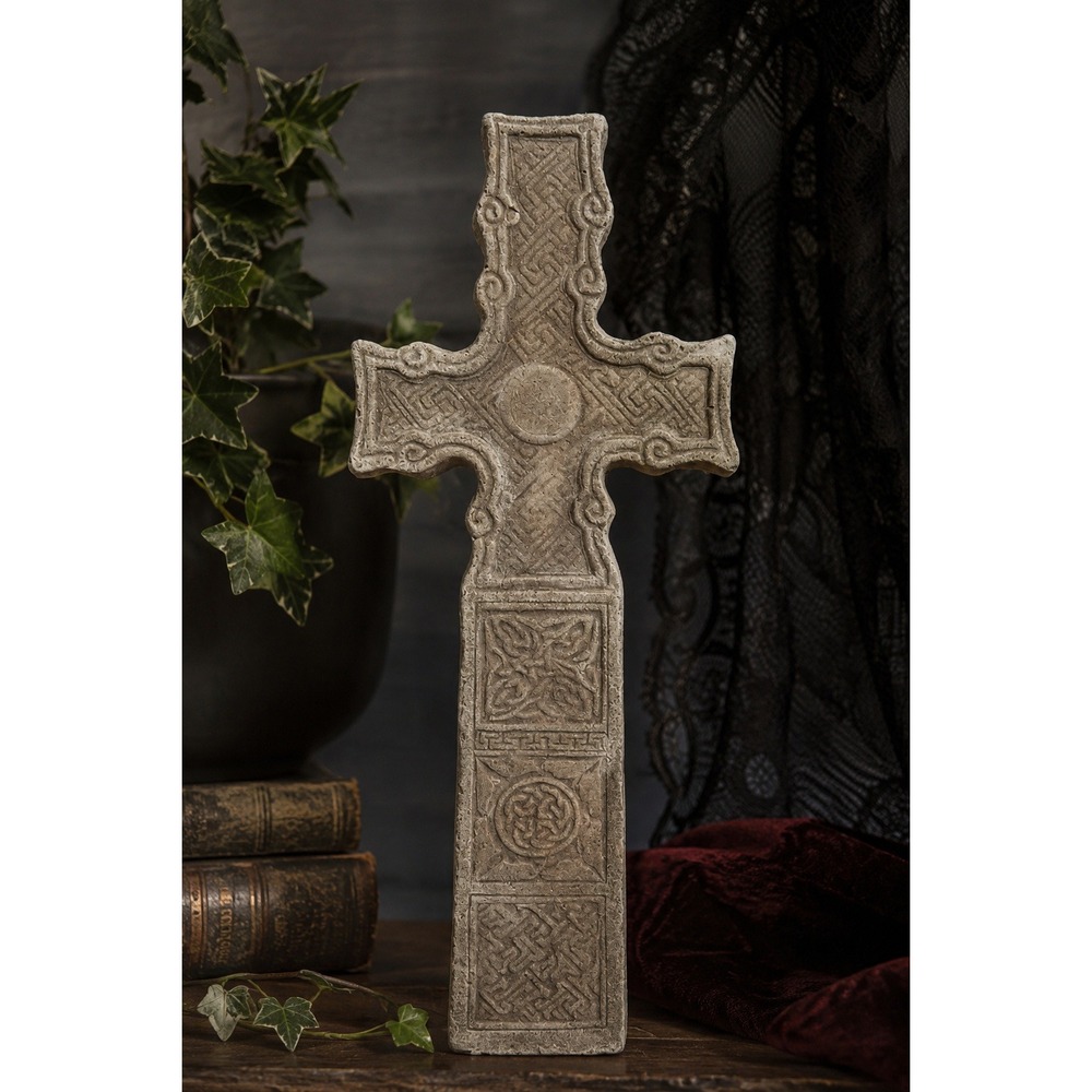 Celtic High Cross Wall Plaque Weathered Stone Finish Knotwork Relief Sculpture